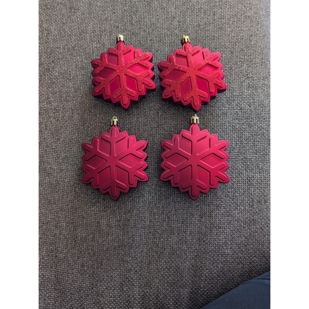 Red Snowflake Christmas Ornament Holiday Tree Decor 4 Pk‎ Shatterproof